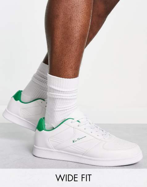 Ben Sherman - Minimalistische sneakers met brede pasvorm en veters in wit en groen - view 1