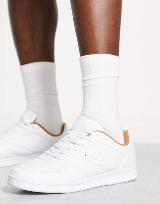 Ben Sherman – Minimalistyczne sznurowane buty sportowe w biało-beżowym kolorze