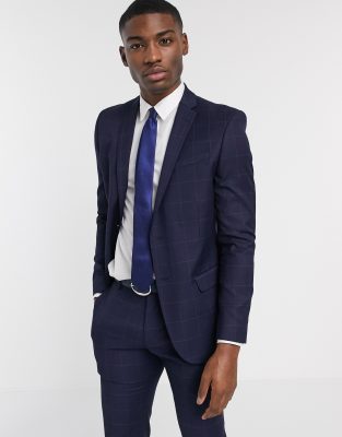 Ben Sherman navy windowpane check slim fit suit jacket