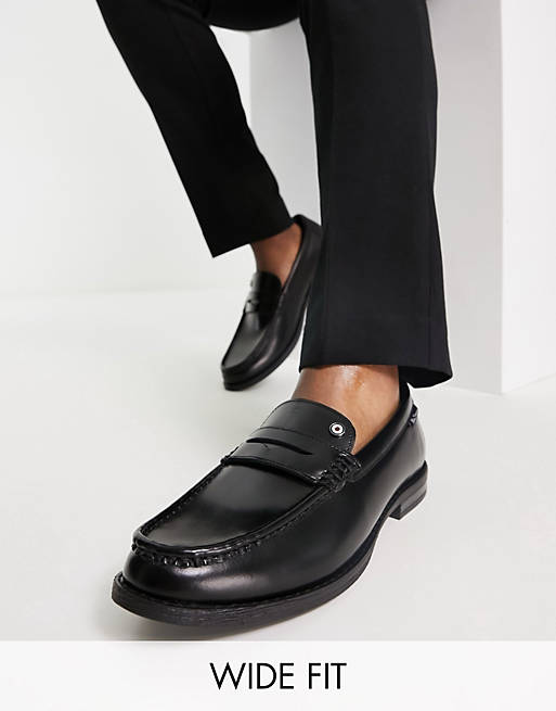 Ben Sherman - Nette leren penny loafers met brede pasvorm in zwart