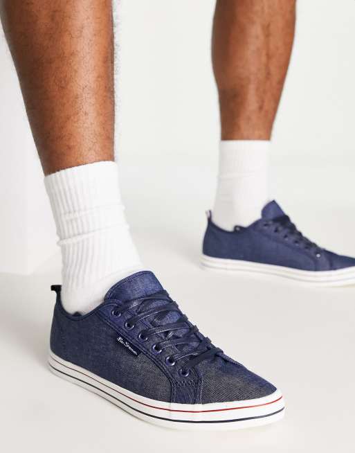 Ben Sherman – Niebieskie tenisówki sznurowane z podeszwą w paski