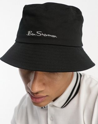 Ben Sherman nylon logo bucket hat in black