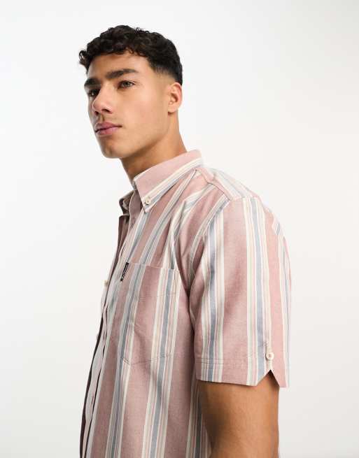 Ben Sherman - Overhemd met lange mouwen en blokstrepen in donkerroze