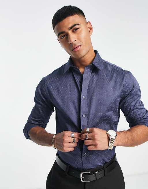 Ben Sherman - Overhemd met mini stippen in marineblauw