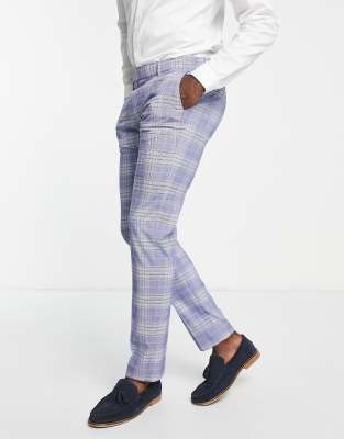 Ben Sherman skinny check suit trousers in blue - ASOS Price Checker