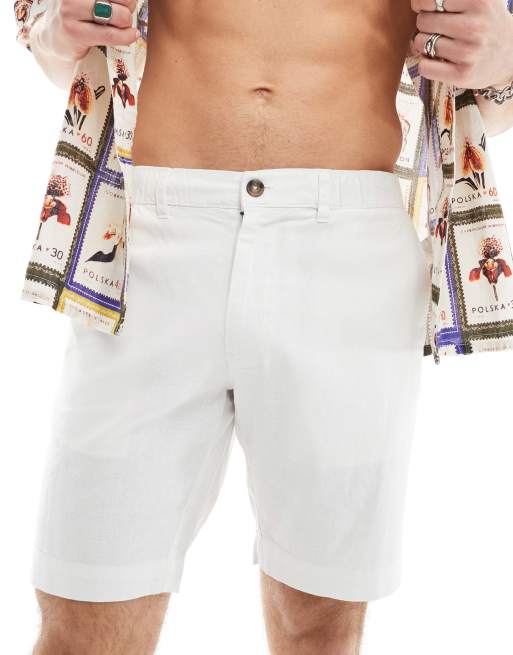 Ben Sherman - Pantaloncini in lino e cotone bianchi