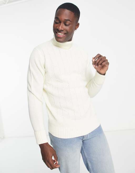 Mens cream 2024 polo neck jumper