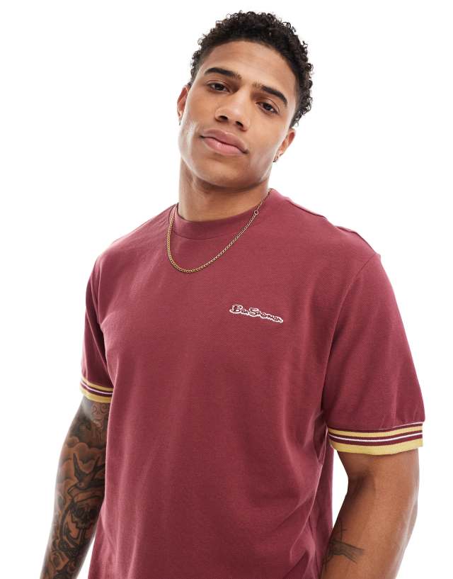 Ben Sherman - pique ringer tee in maroon