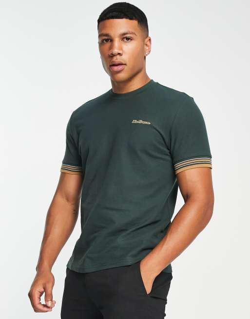 Ben Sherman - Piqué T-shirt met gekleurde randjes in groen