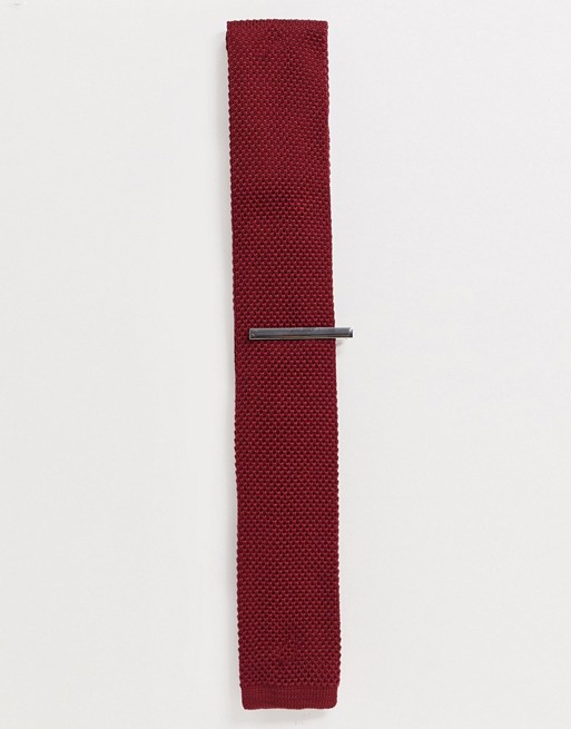 Ben Sherman plain knitted tie and tie bar set