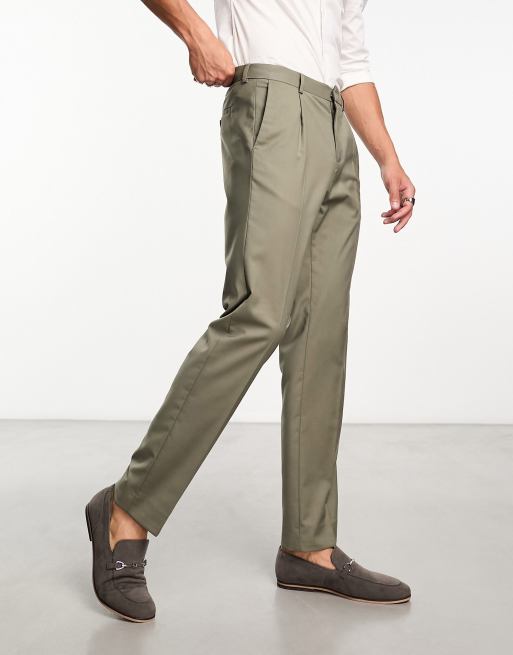 Khaki best sale pleated trousers