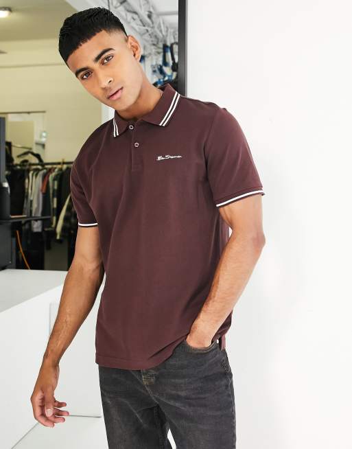 Ben Sherman - Polo bordeaux con colletto a contrasto
