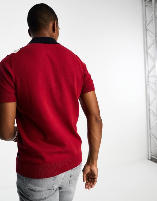 Ben Sherman Polo in maglia rossa a maniche corte color block con logo