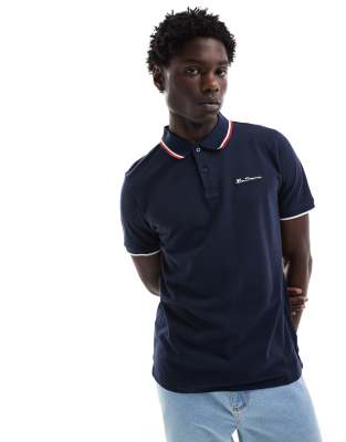 Ben Sherman - Polo met een dubbel gekleurd randje in marineblauw