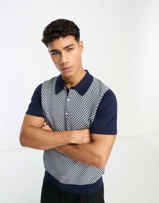Ben Sherman textured polo top in navy - ASOS Price Checker