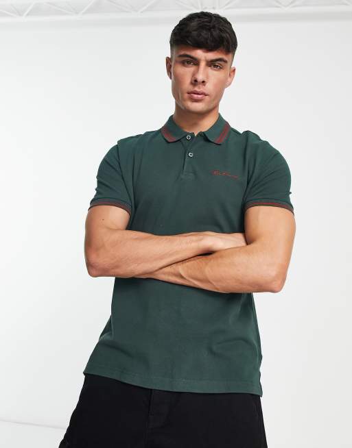 Ben Sherman – Polohemd in Grün mit Zierstreifen