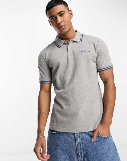 Ben Sherman - Polotop van jersey met dubbel gekleurd randje in grijs