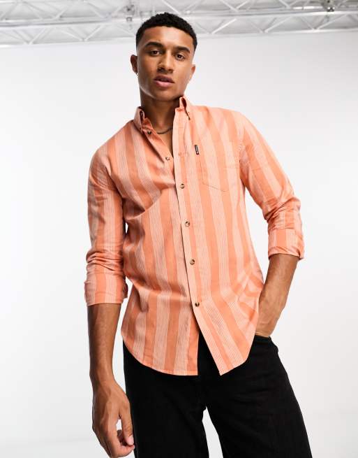 Ben Sherman – Pomarańczowa koszula w paski z długimi rękawami