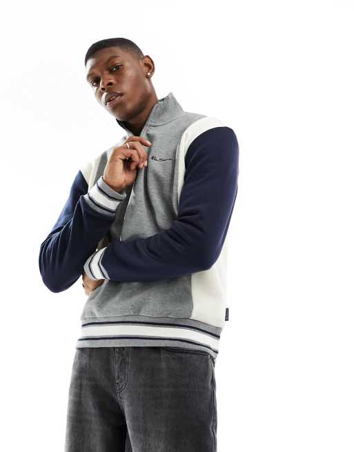 Ben Sherman - Pull color block à col zippé - Gris