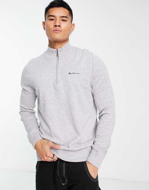 Ben Sherman quarter zip jumper in light grey | ASOS