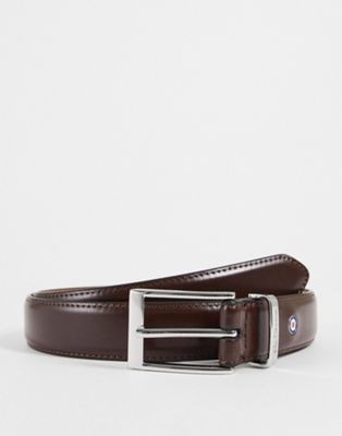Ben Sherman script logo keeper formal leather belt in brown