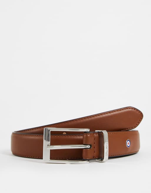 Ben Sherman script logo keeper formal leather belt in tan