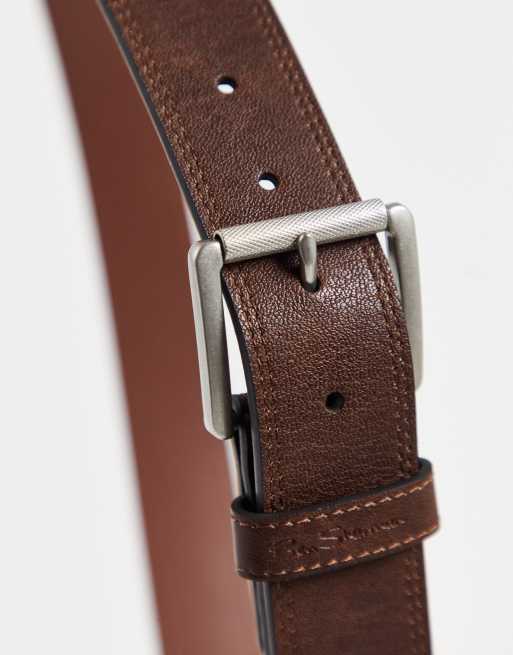 Ben Sherman script logo keeper jeans belt in brown, 3 of 4