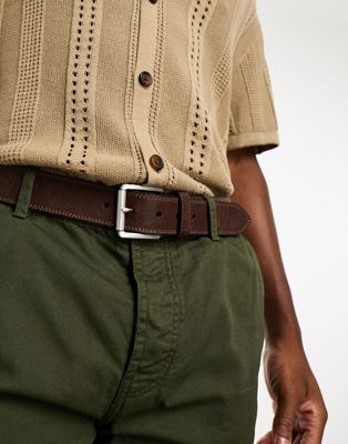 Ben Sherman script logo keeper jeans belt in brown