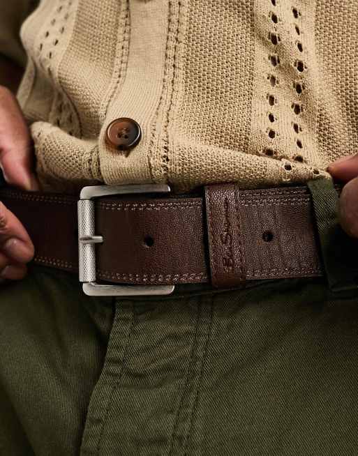 Ben Sherman script logo keeper jeans belt in brown, 3 of 4