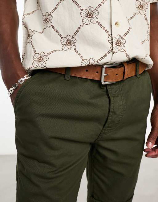 Ben Sherman script logo keeper jeans belt in tan