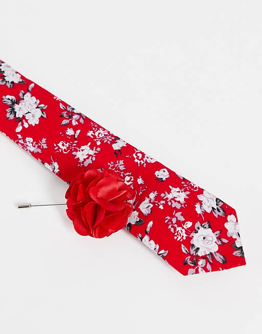 Asos Uomo Accessori Cravatte e accessori Cravatte Cravatta e spilla per rever azzurra a fiorellini 