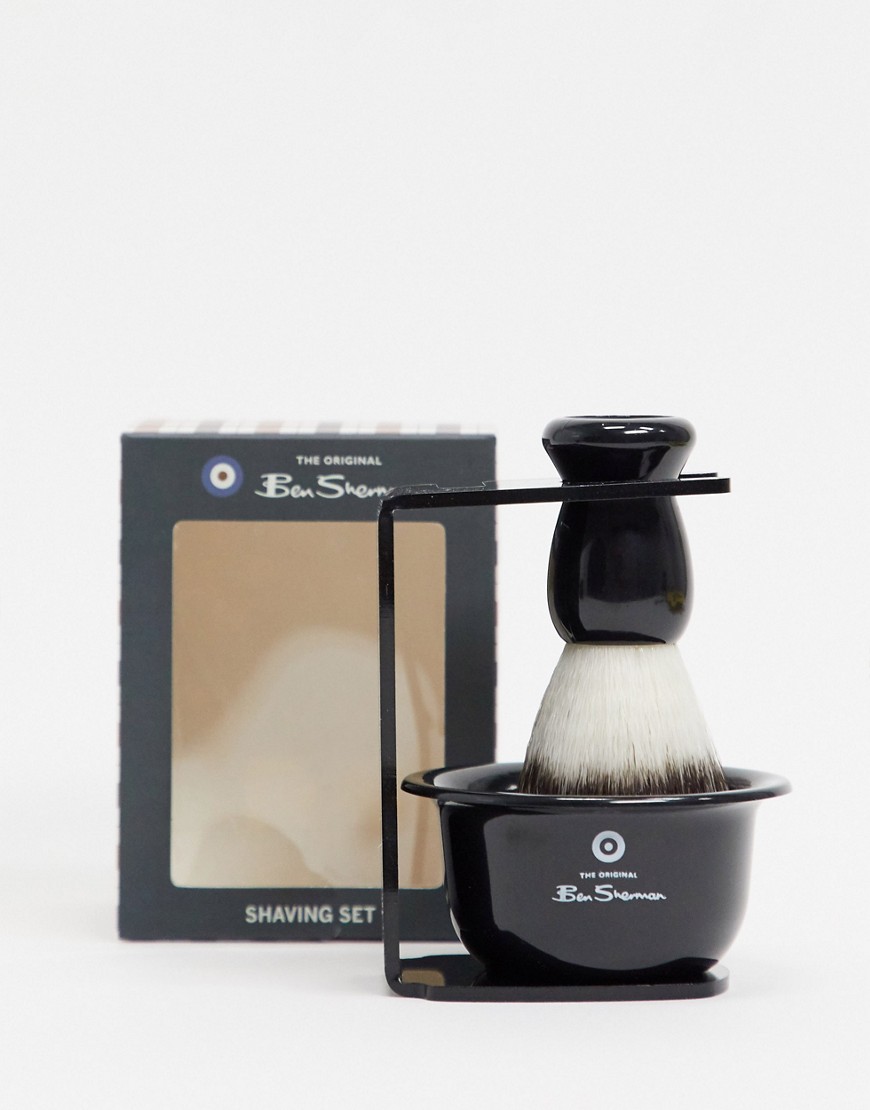 Ben Sherman shaving stand, bowl and brush set-Black