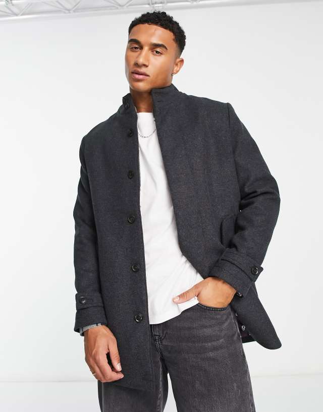 Ben Sherman - short funnel coat in charcoal