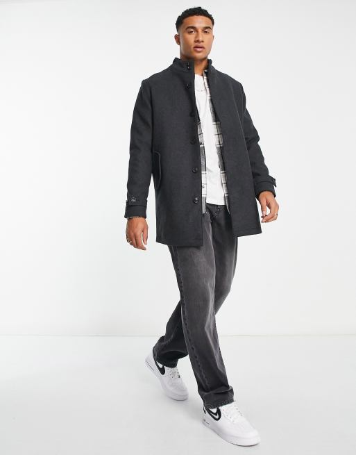 Ben Sherman short funnel coat in charcoal ASOS