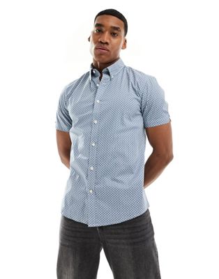 Ben Sherman short sleeve geo spot print shirt in dark blue