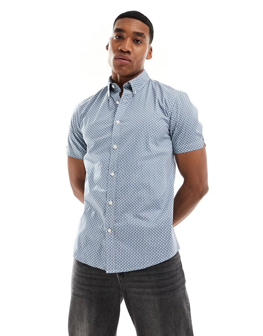 Ben Sherman short sleeve geo spot print shirt in dark blue-Navy