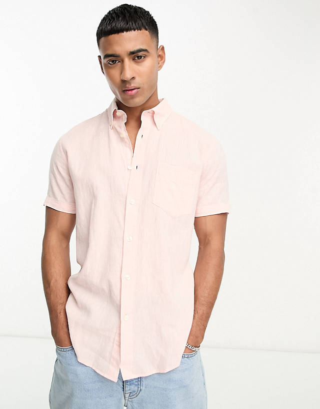 Ben Sherman - short sleeve linen shirt in pink