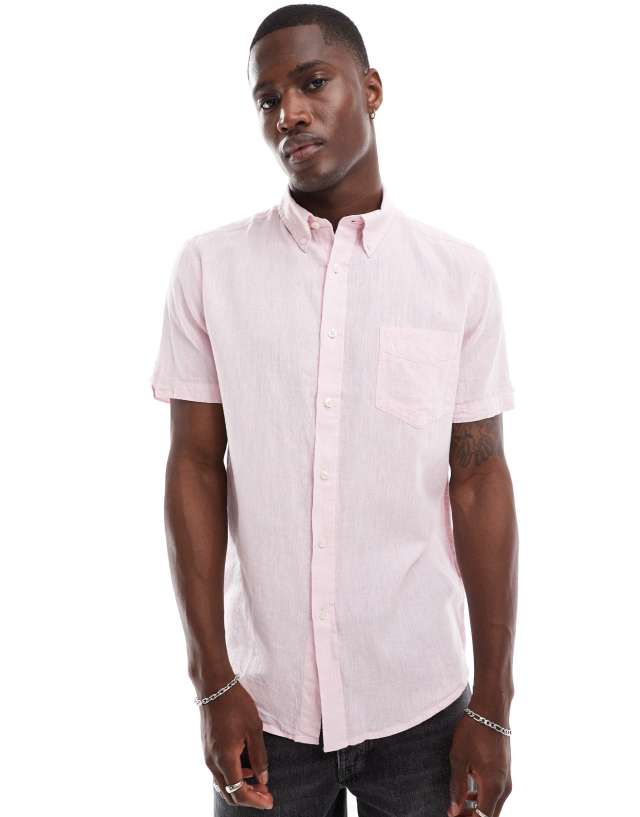 Ben Sherman - short sleeve linen shirt in pink