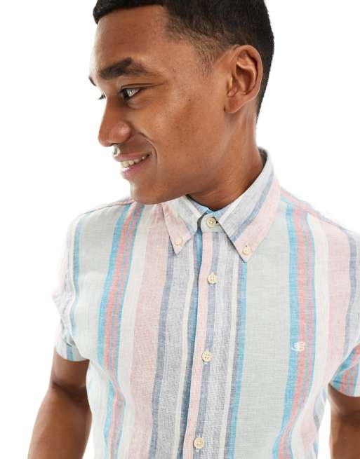 Ben Sherman short sleeve multicolour stripe shirt in blue, 2 of 4