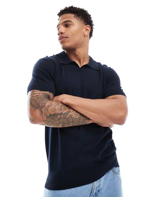 Ben Sherman short sleeve open neck plain maglia polo in dark navy