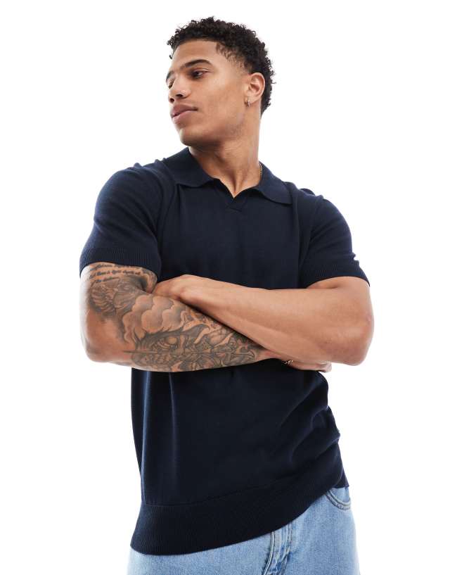 Ben Sherman - short sleeve open neck plain polo in dark navy