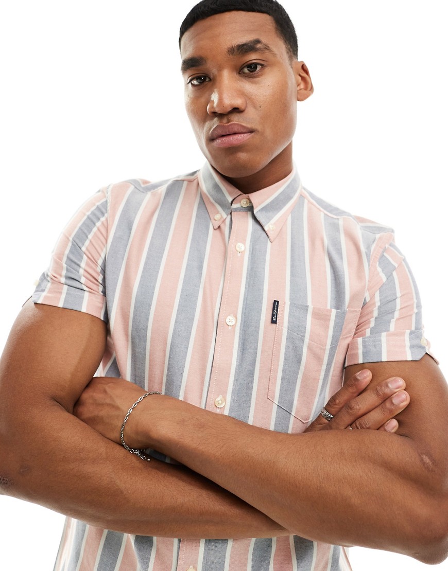 Ben Sherman short sleeve oxford stripe shirt in light pink