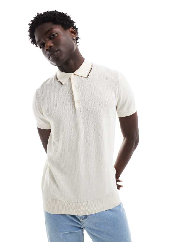 Ben Sherman - short sleeve textured polo in off white