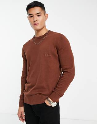 Ben Sherman signature crew jumper in coffee - ASOS Price Checker