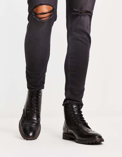 Ben Sherman smart leather brogue boots in black