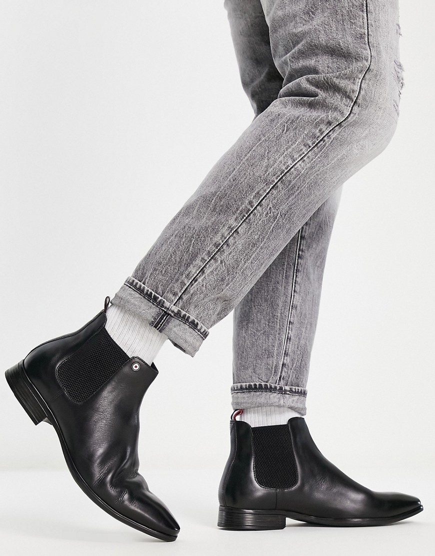 Ben Sherman smart leather chelsea boots in black