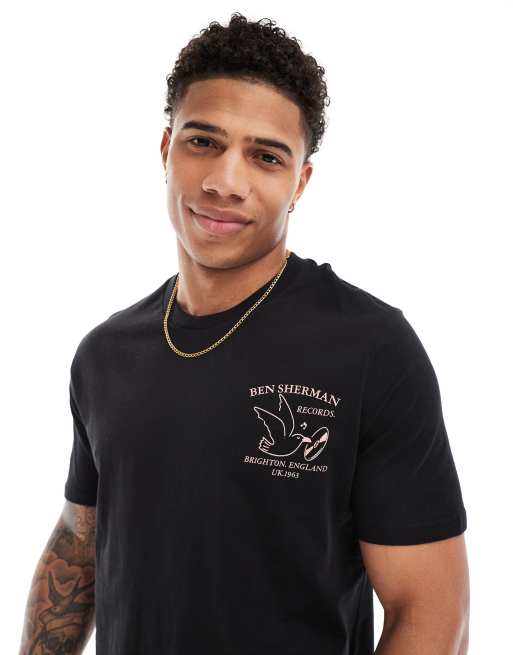 Ben Sherman - Sort T-shirt med 'Brighton Records'-print