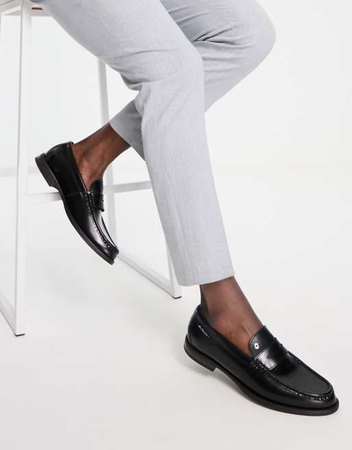 Ben Sherman - Sorte elegante penny-loafers i læder