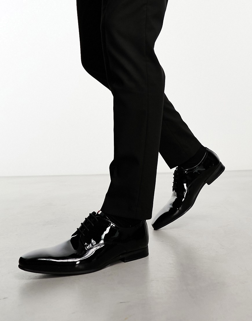 ben sherman - sorte oxford-sko med snøre i læderlak-black