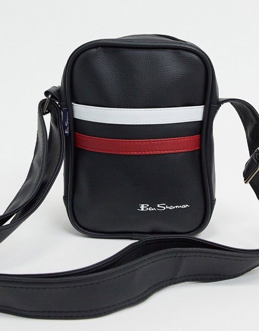 Ben Sherman stripe flight crossbody bag in black white and red